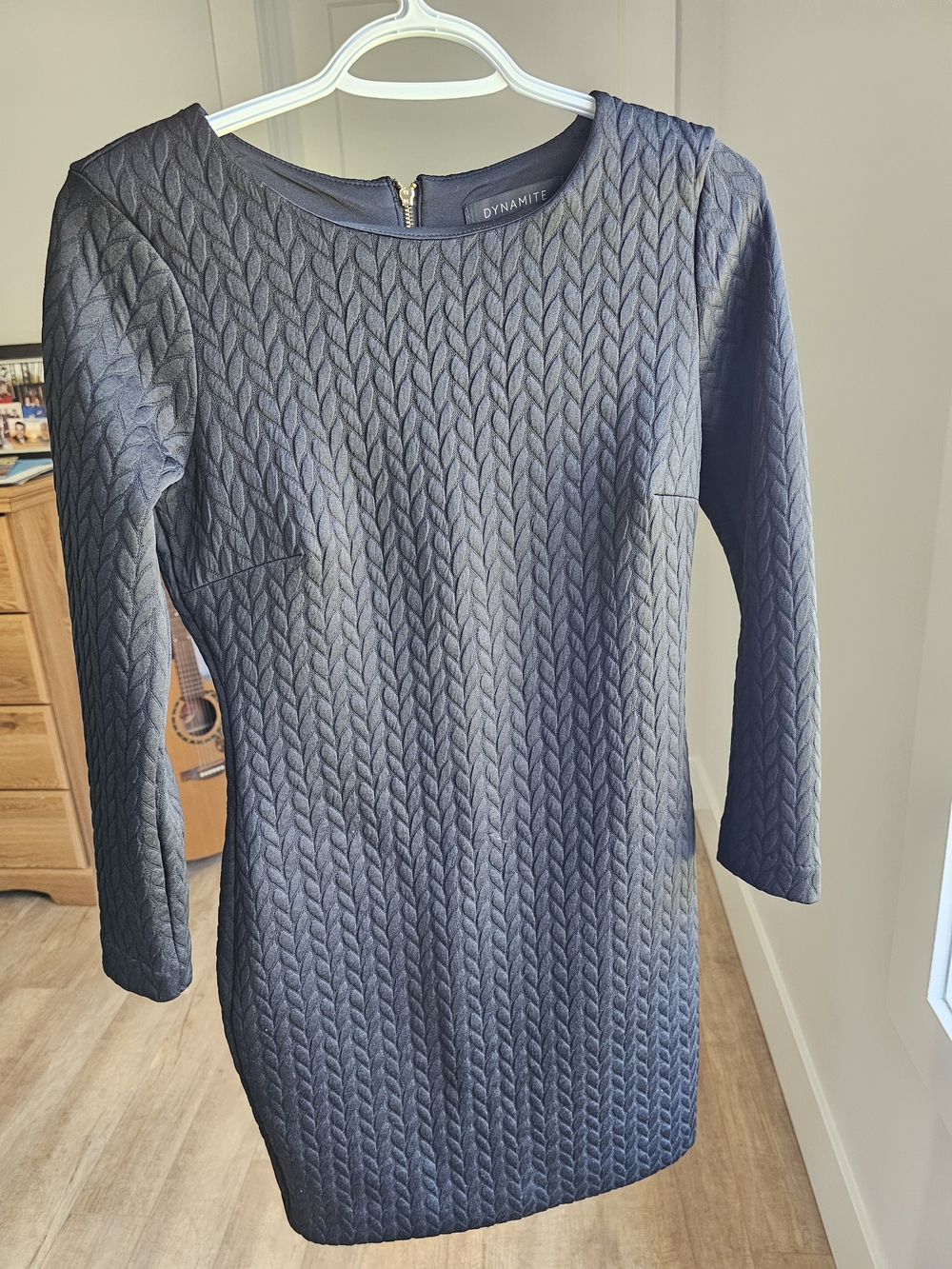 Dynamite Dark Navy Textured Long Sleeve Dress